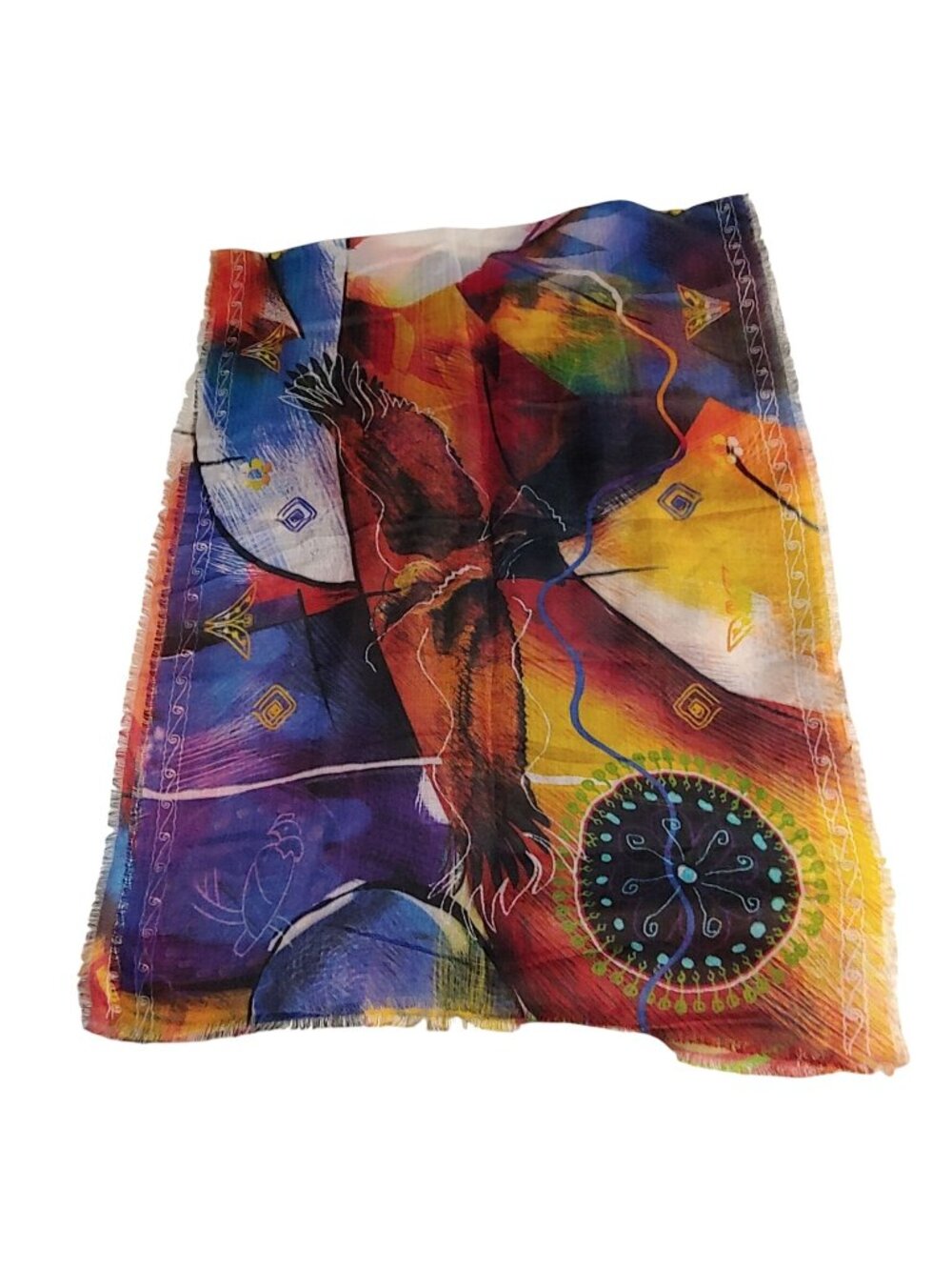 KUNA Baby Alpaca Silk Shawl Wrap Vibrant Jewel Tone Art Peru 27.5x78